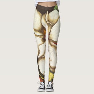 Leggings Fleurs de Magnolia Vintage Plante Avec Graines