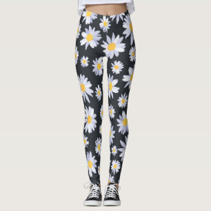 Leggings Fleurs de marguerite blanc classique Design de gri