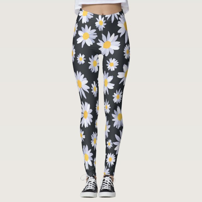 Leggings Fleurs de marguerite blanche classique Botanique (Devant)