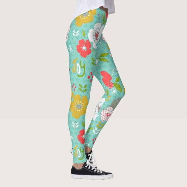 Leggings Fleurs de Noël colorées et Joie de texte (Droite)