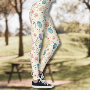 Leggings Fleurs de Pâques et feuilles aux aquarelles vintag