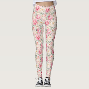 Leggings Fleurs de pivoine à l'aquarelle pastel doux