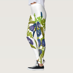 Leggings fleurs de pois de papillon bleu