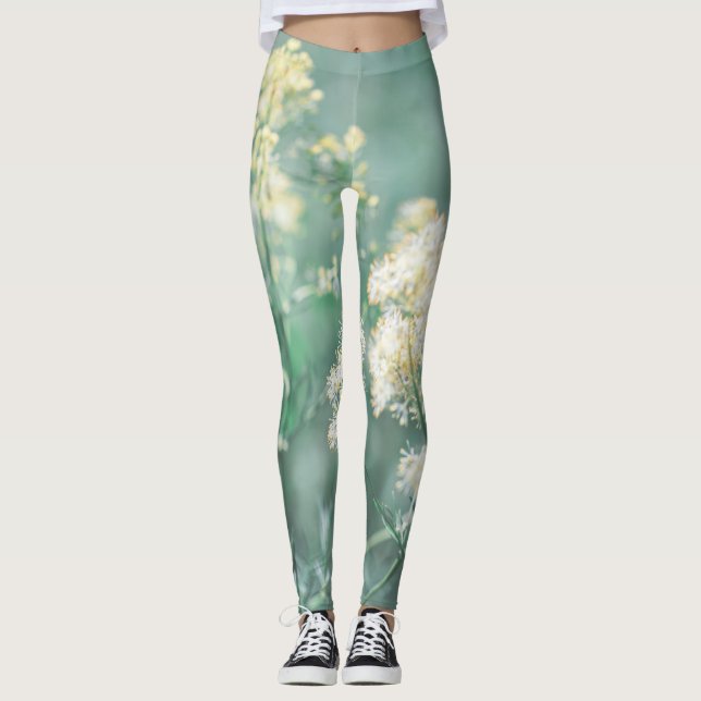 Leggings Fleurs de prairie sauvage jaune vert pastel pâle (Devant)