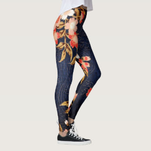 LEGGINGS FLEURS DE PRINTEMPS BLANC ROUGE ROSE PROFONDES FLO