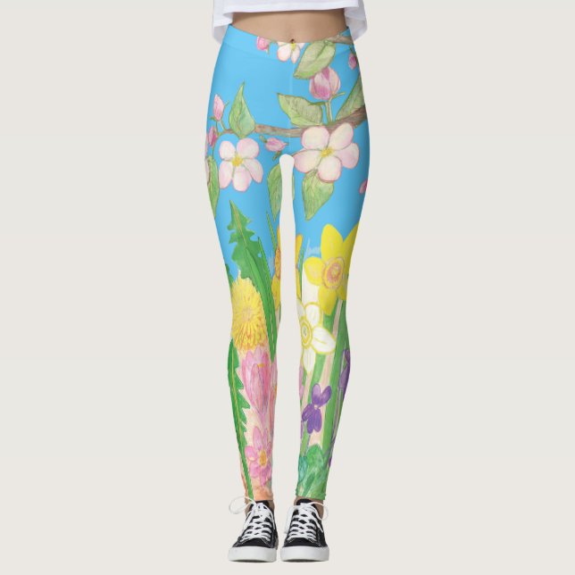 Leggings Fleurs de printemps vives et vives qui rayonnent l (Devant)