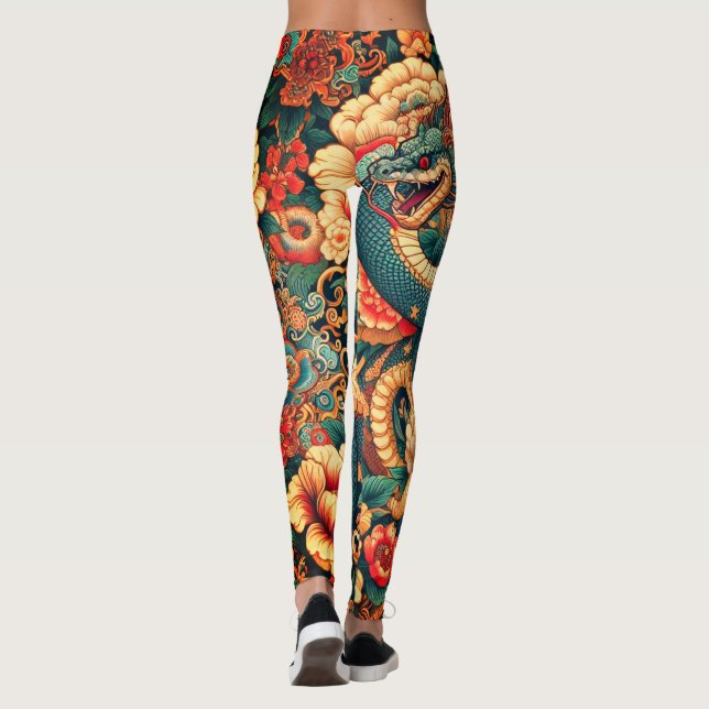 Leggings Fleurs de serpent vert (Dos)