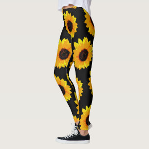 Leggings Fleurs de soleil peintes à l'huile jaune,