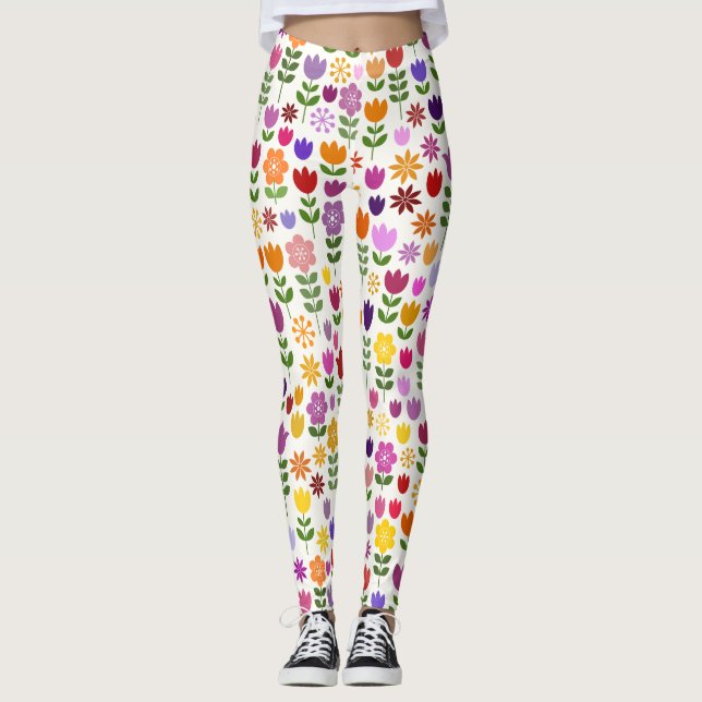 Leggings Fleurs de style scandinave Grand Motif (Devant)
