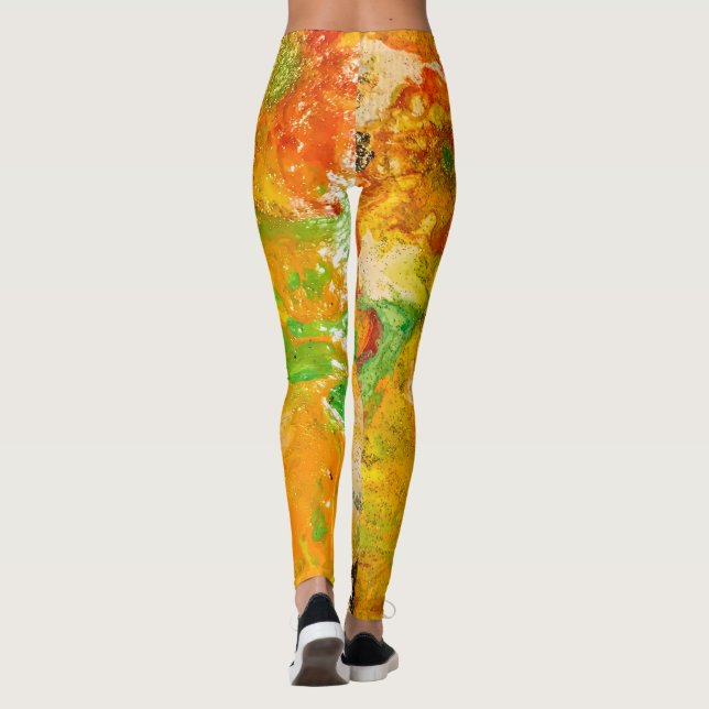 Leggings Fleurs d'été abstrait Orange or jaune  (Dos)
