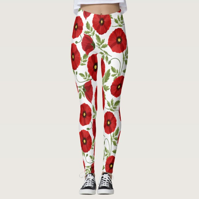 Leggings Fleurs d'été joyeuses floraison de pavot (Devant)