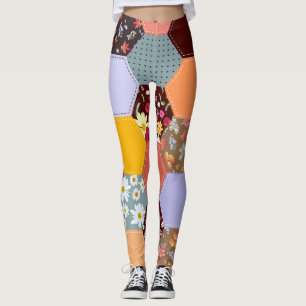 Leggings Fleurs d'hexagone colorées Design de revêtement