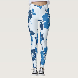 Leggings Fleurs d'Hibiscus Bleus