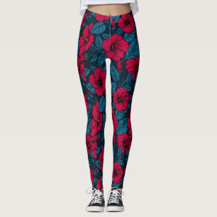 Leggings Fleurs d'hibiscus rouges
