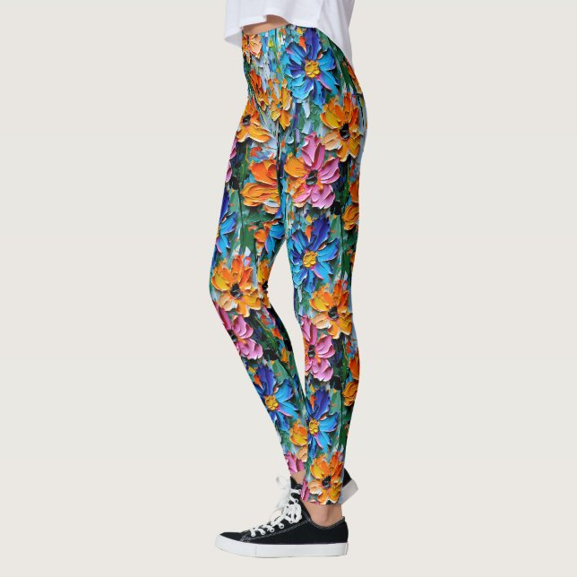 Leggings Fleurs d'huile à l'impasto dans un Motif coloré (Gauche)