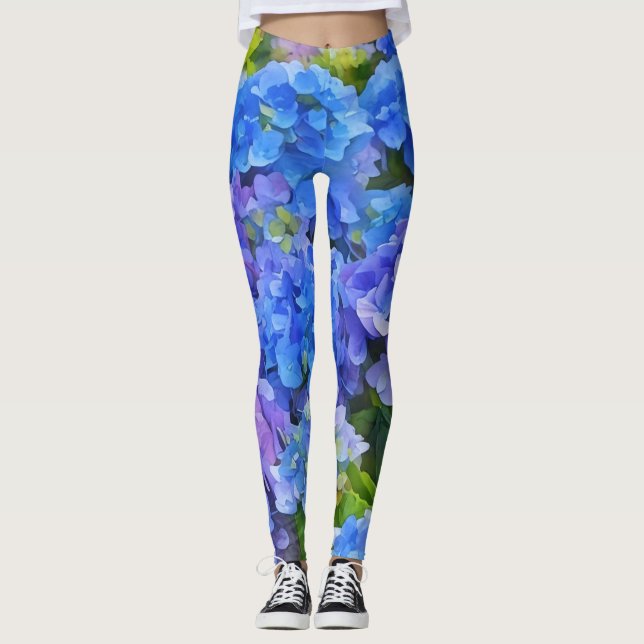 Leggings Fleurs d'Hydrangée Bleue Légendes d'Art Floral (Devant)