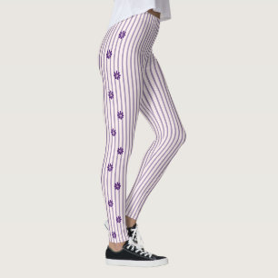 Leggings Fleurs d'Indigo branchées aux rayures violettes et