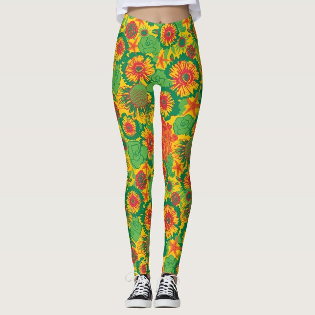 Leggings Fleurs drôles à main (Devant)