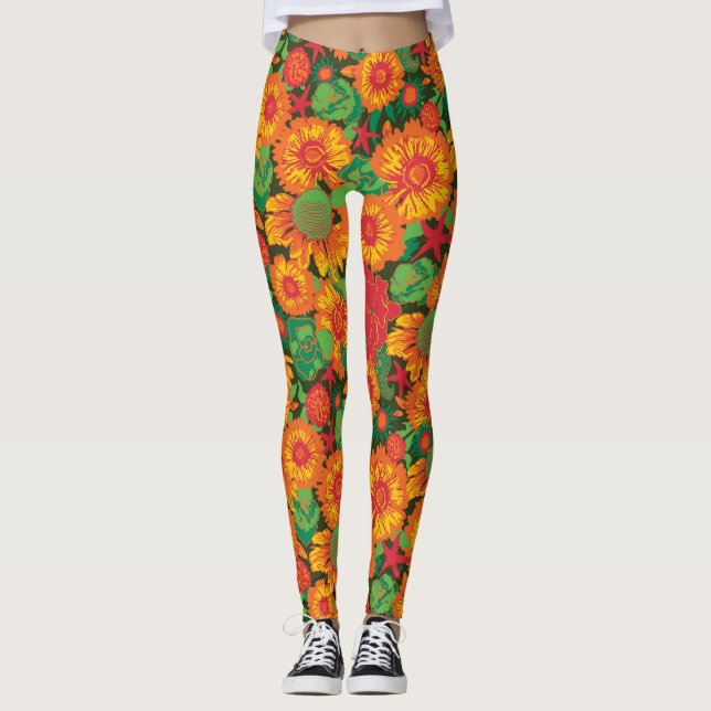 Leggings Fleurs drôles à main (Devant)