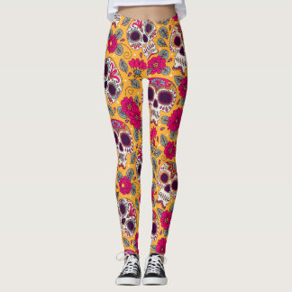 Leggings Fleurs du crâne : Arrière - plan de la fête mexica