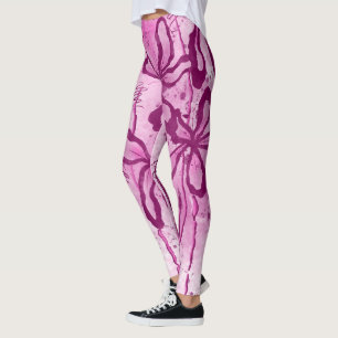 Leggings Fleurs encrées Abstraites rose