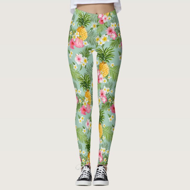 Leggings Fleurs et ananas tropicaux (Devant)