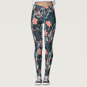 Leggings Fleurs et feuilles tropicales à grande échelle