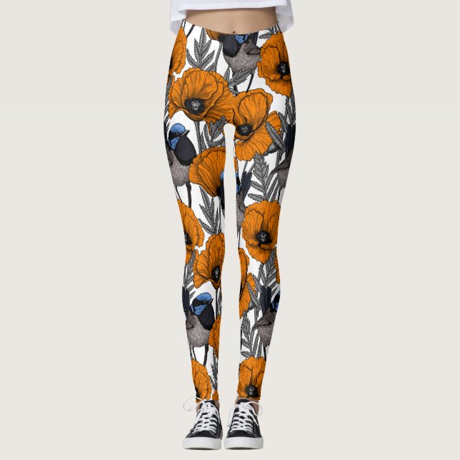 Leggings Fleurs et fleurs de pavot orangé 2 (Devant)