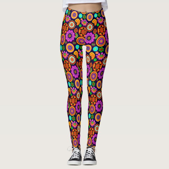 Leggings Fleurs et médaillons inspirés des années 60 super (Devant)