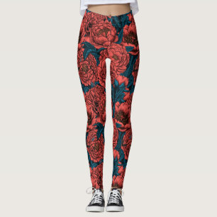 Leggings Fleurs et moisissures de pivoines rouges