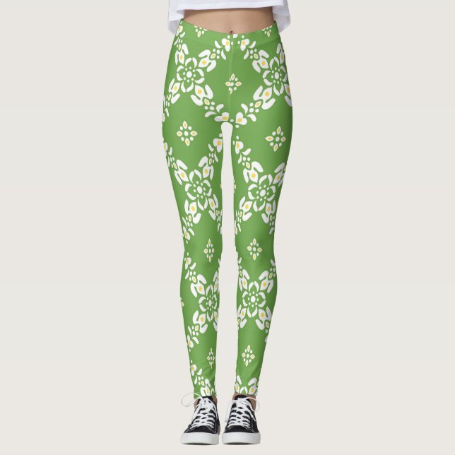 Leggings Fleurs feuilles motifs vertes (Devant)