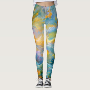Leggings Fleurs flottantes de lotus doré abstrait 