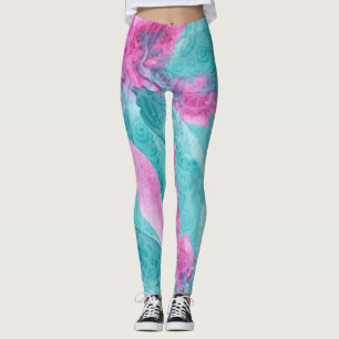 Leggings Fleurs hawaïennes Abstraites turquoise rose