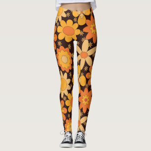 Leggings Fleurs jaunes et orange rétro funky 
