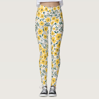 Leggings Fleurs jaunes : moderne floral sans soudure.