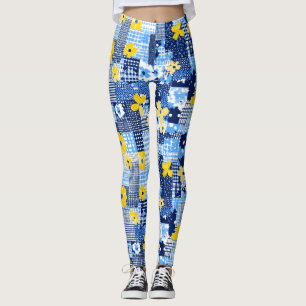 Leggings Fleurs jaunes Motif bleu