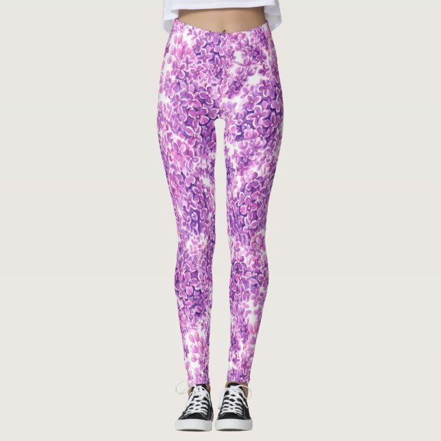Leggings Fleurs lilas rose aquarelle (Devant)