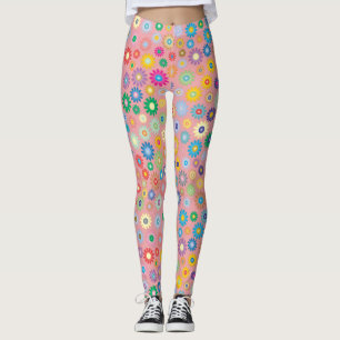 Leggings Fleurs marguerites motif Pink Nature art