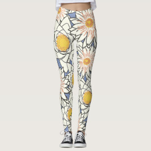 Leggings Fleurs modernes rétro adorables l Bleu et blanc