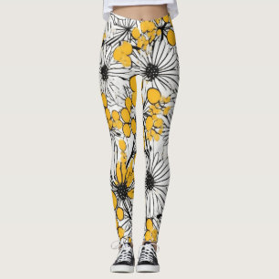 Leggings Fleurs monochromes : Mimosa et Fusion de marguerit