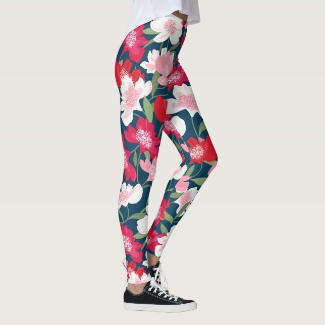 Leggings Fleurs Motif de Cosmos Roses peintes à la main (Droite)