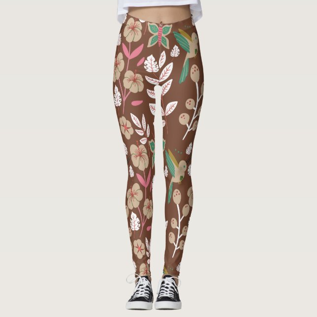 Leggings Fleurs motifs florales sans soudure, feuilles, pap (Devant)