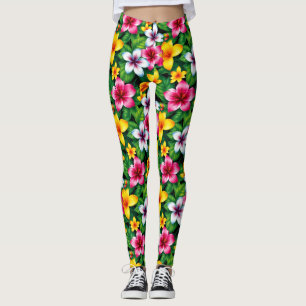 Leggings Fleurs multicolores et Motif Feuille-57577