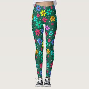 Leggings Fleurs multicolores marguerites somm arrière - pla