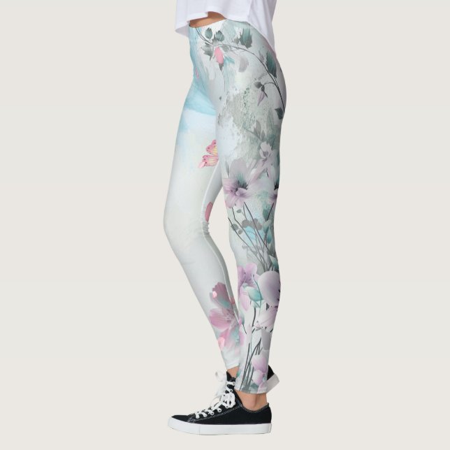 Leggings Fleurs Pastel Douces Floral Luxe Élégant Motif (Gauche)