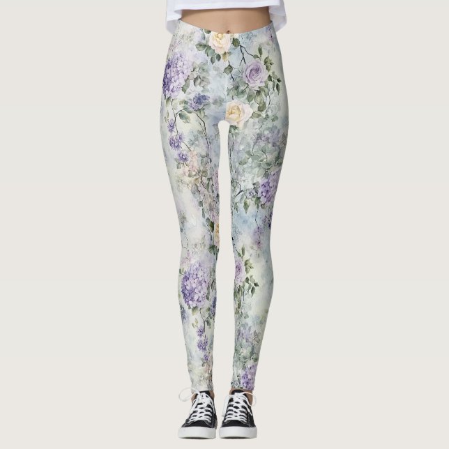 Leggings Fleurs pourpres crème (Devant)