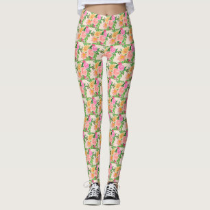 Leggings Fleurs roses aquarelles tendance sur ivoire