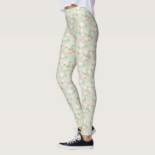 Leggings Fleurs Roses d'aquarelle en rose et en rose