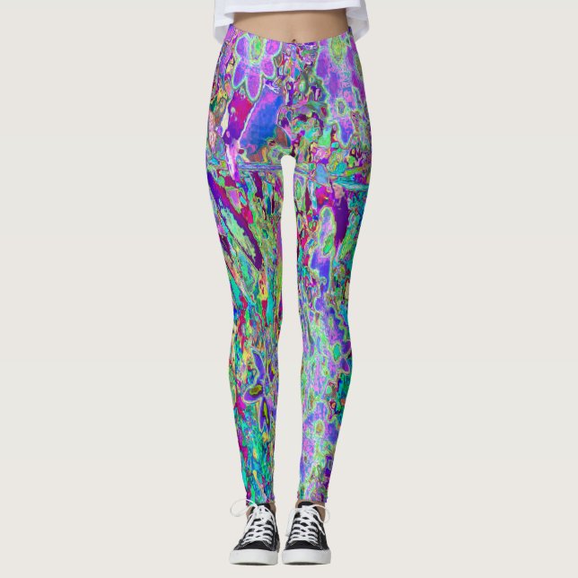 Leggings Fleurs roses et violettes Abstraites (Devant)