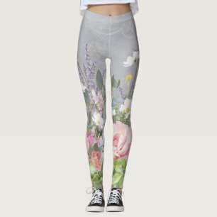 Leggings Fleurs roses florales peintes de pivoine de